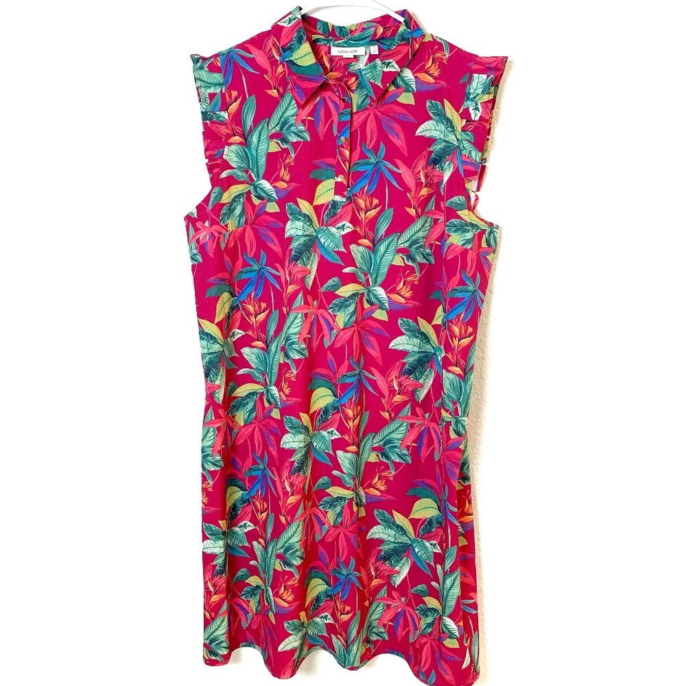 Chico's Dress XL Pink Floral Tropical Vacation Beachy Resort Cruise Hawaii